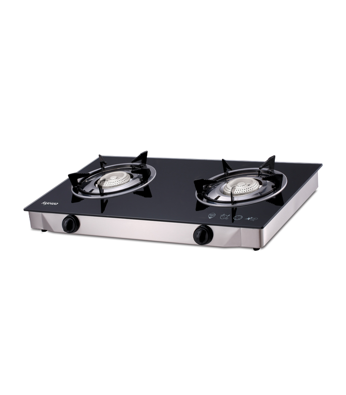 K3568 Kyowa Double Burner Glass Top Gas Stove with Cast Iron Burners (KW-3568) - Image 1